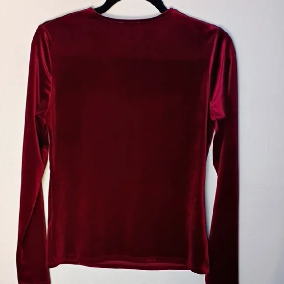MARELLA Deep Red Velvet Long Sleeve Top Size M - Picture 3 of 7